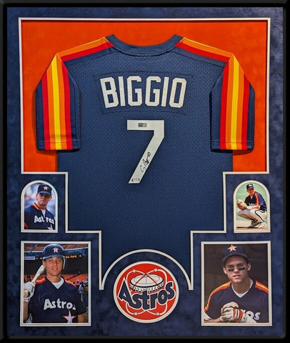 SUEDE FRAMED HOUSTON ASTROS CRAIG BIGGIO AUTOGRAPHED SIGNED JERSEY PSA COA