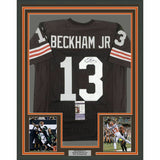 FRAMED Autographed/Signed ODELL BECKHAM JR 33x42 Cleveland Retro Jersey JSA COA