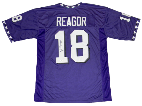 JALEN REAGOR SIGNED AUTOGRAPHED TCU HORNED FROGS #18 PURPLE JERSEY BECKETT