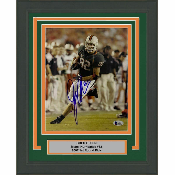 FRAMED Autographed/Signed GREG OLSEN Miami Hurricanes 8x10 Photo Beckett BAS COA