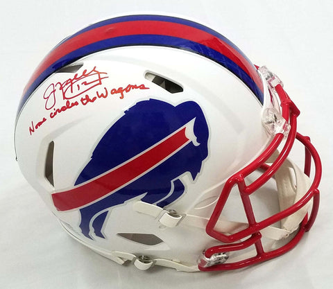 Jim Kelly Signed Bills Flat White Auth Helmet W/No One Circles the Wagons BAS