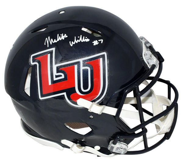 MALIK WILLIS AUTOGRAPHED LIBERTY FLAMES NAVY AUTHENTIC SPEED HELMET BECKETT