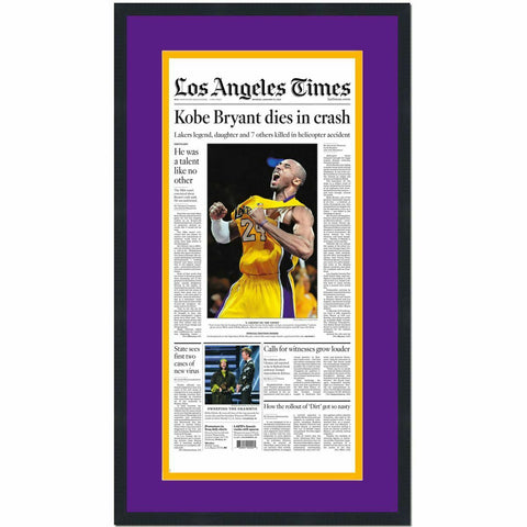 Framed Los Angeles LA Times Kobe Bryant Tribute 1/27/2020 Newspaper 17x27 Photo