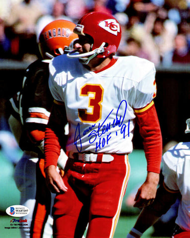 Jan Stenerud Signed Kansas City Chiefs Close Up 8x10 Photo w/HOF'91 (Beckett)