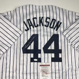 Autographed/Signed Reggie Jackson New York NY Pinstripe Jersey JSA COA