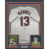 FRAMED Autographed/Signed OMAR VIZQUEL 33x42 Cleveland White Jersey PSA/DNA COA