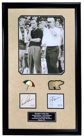 Arnold Palmer Jack Nicklaus Signed Framed PGA Cut Signature Collage PSA LOA