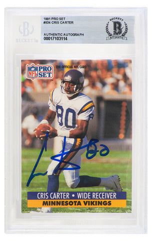 Cris Carter Signed Vikings 1991 Pro Set Football Card #834 - (Beckett Slabbed)