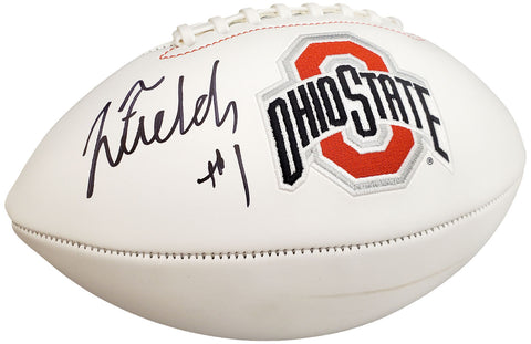 JUSTIN FIELDS AUTOGRAPHED OHIO STATE BUCKEYES WHITE LOGO FOOTBALL BECKETT 190000