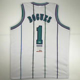 Autographed/Signed MUGGSY BOGUES Charlotte White Basketball Jersey PSA/DNA COA