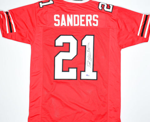 Deion Sanders Autographed Red Pro Style Jersey w/Primetime- Beckett W Hologram