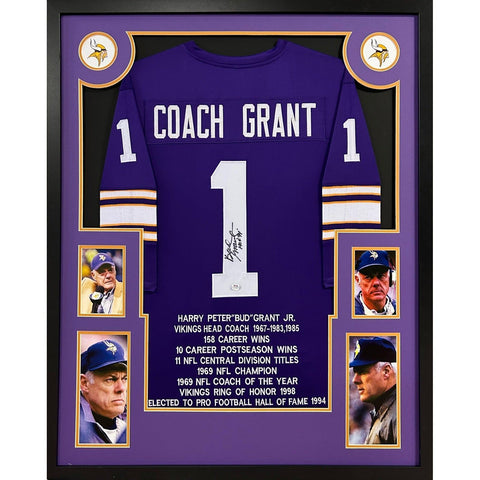 Bud Grant Autographed Signed Framed Stat Minnesota Vikings Jersey PSA/DNA