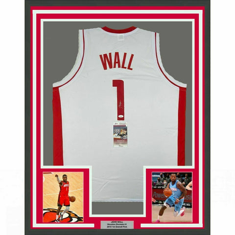 FRAMED Autographed/Signed JOHN WALL 33x42 Houston White Jersey JSA COA Auto