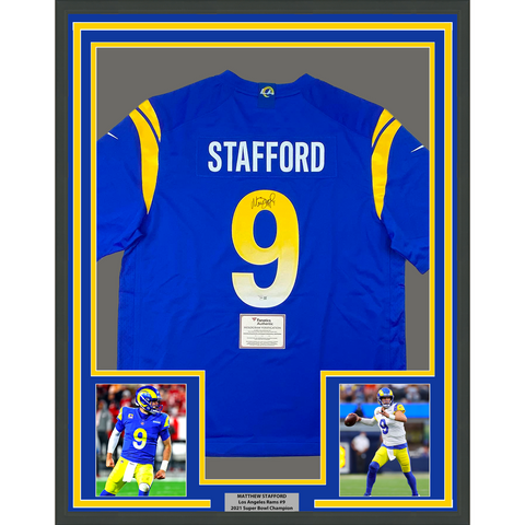 Framed Autographed Matthew Stafford 33x42 Rams Authentic Jersey Fanatics COA