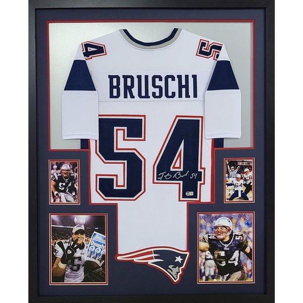 Tedy Bruschi Autographed Signed Framed White New England Patriots Jersey JSA