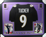 JUSTIN TUCKER (Ravens black SKYLINE) Signed Autographed Framed Jersey JSA