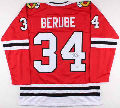 Jean-Francois Berube Signed Blackhawks Jersey (Beckett COA) Chicago Goalie