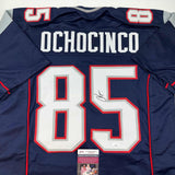 Autographed/Signed Chad Ochocinco (Johnson) New England Blue Jersey JSA COA