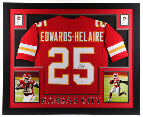 Clyde Edwards-Helaire 35x43 Signed Kansas City Chiefs Framed Jersey Beckett COA