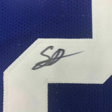 FRAMED Autographed/Signed SAQUON BARKLEY 33x42 New York Blue Jersey JSA COA Auto