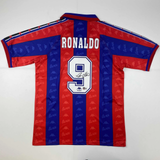 Autographed/Signed Ronaldo Nazario FC Barcelona Red/Blue Jersey Beckett BAS COA