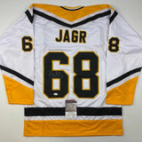 Autographed/Signed Jaromir Jagr Pittsburgh White Hockey Jersey JSA COA