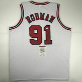 Autographed/Signed DENNIS RODMAN Chicago White Basketball Jersey JSA COA Auto