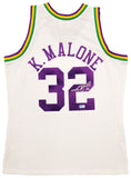 JAZZ KARL MALONE AUTOGRAPHED WHITE & PURPLE M&N JERSEY L BECKETT 211876