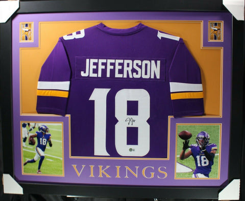 JUSTIN JEFFERSON (Vikings purp SKYLINE) Signed Autographed Framed Jersey Beckett