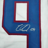 Framed Autographed/Signed Nathan MacKinnon 35x39 Colorado White Jersey JSA COA