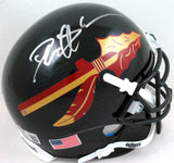 Deion Sanders Signed Florida State Black Schutt Mini Helmet- Beckett W *Silver