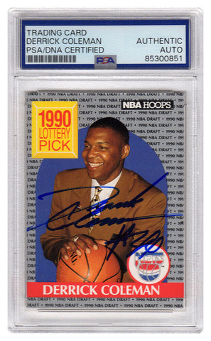 Derrick Coleman Signed Nets 1990 NBA Hoops Rookie Basketball Card #390 - (PSA)