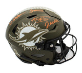 Jaylen Waddle, De'Von Achane, Tyreek Hill Signed Miami Dolphins Flex STS Helmet