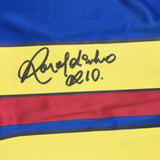 FRAMED Autographed/Signed RONALDINHO 33x42 FC Barcelona Blue Soccer Jersey Becke