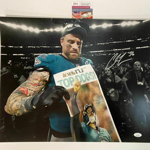 Autographed/Signed CHRIS LONG Philadelphia Eagles Super Bowl 16x20 Photo JSA COA