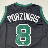 Autographed/Signed Kristaps Porzingis Boston Black Basketball Jersey JSA COA