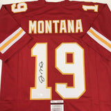 Autographed/Signed JOE MONTANA Kansas City Red Football Jersey JSA COA Auto