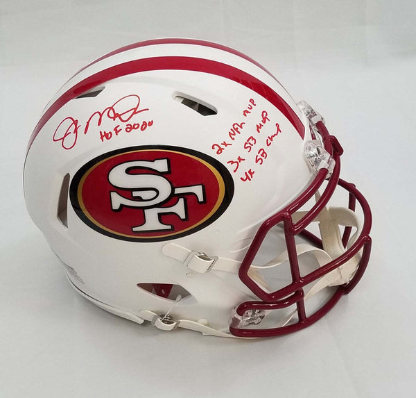 Joe Montana Signed 49ers Flat White Speed Authentic Helmet W/ Insc's Beckett