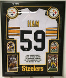 FRAMED JACK HAM AUTOGRAPHED SIGNED INSC PITTSBURGH STEELERS STAT JERSEY JSA COA