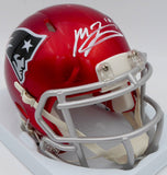 Mac Jones Autographed Patriots Flash Red Mini Helmet (Damaged) Beckett WS86329