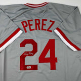 Autographed/Signed Tony Perez Cincinnati Grey Baseball Jersey Beckett BAS COA