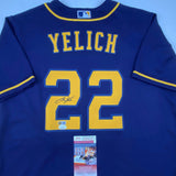 Autographed/Signed Christian Yelich Milwaukee Brewers Blue Alt Jersey JSA COA