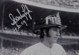 Sparky Lyle Autographed NY Yankees 8x10 B&W Fireman's Hat Photo- Jersey Sour