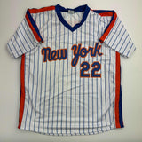 Autographed/Signed Ray Knight New York Pinstripe Baseball Jersey Beckett BAS COA