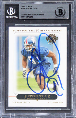 Giants Justin Tuck Authentic Signed 2005 Topps #394 Rookie Card BAS Slabbed