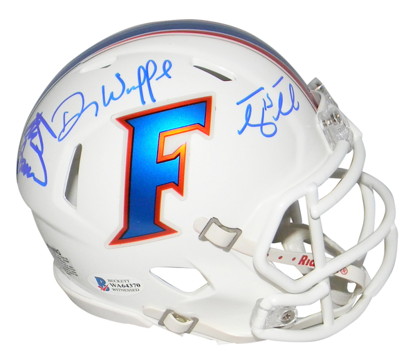 TIM TEBOW STEVE SPURRIER DANNY WUERFFEL SIGNED FLORIDA GATORS WHITE MINI HELMET