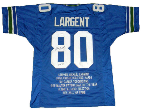 STEVE LARGENT AUTOGRAPHED SIGNED SEATTLE SEAHAWKS #80 BLUE STAT JERSEY JSA