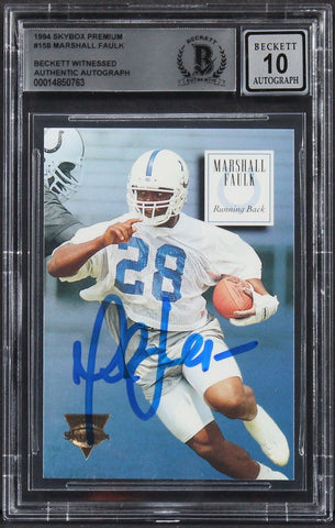 Colts Marshall Faulk Signed 1994 Skybox Premium #158 RC Card Auto 10 BAS Slabbed