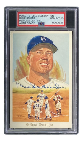 Duke Snider Dodgers Signed 4x6 Perez-Steele Postcard PSA/DNA Gem MT 10