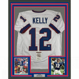 FRAMED Autographed/Signed JIM KELLY 33x42 Buffalo White Jersey JSA COA Auto